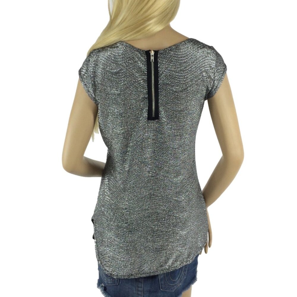 Worthington Metallic Silver Shimmer Zip Back Sleeveless Top - Picture 3 of 4